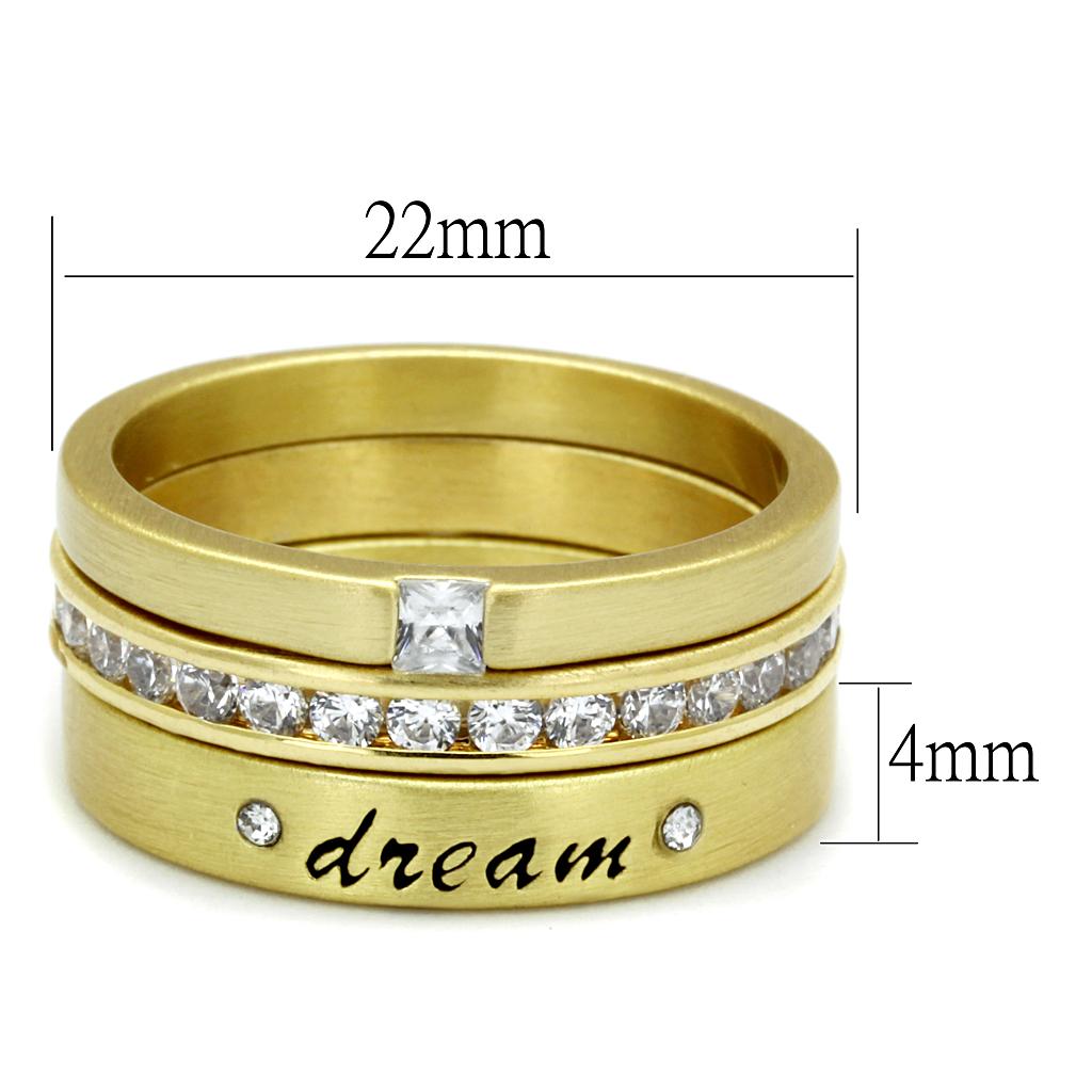 LO4114 Gold Brass Ring featuring a clear AAA Grade CZ stone, showcasing its elegant design and luxurious finish.