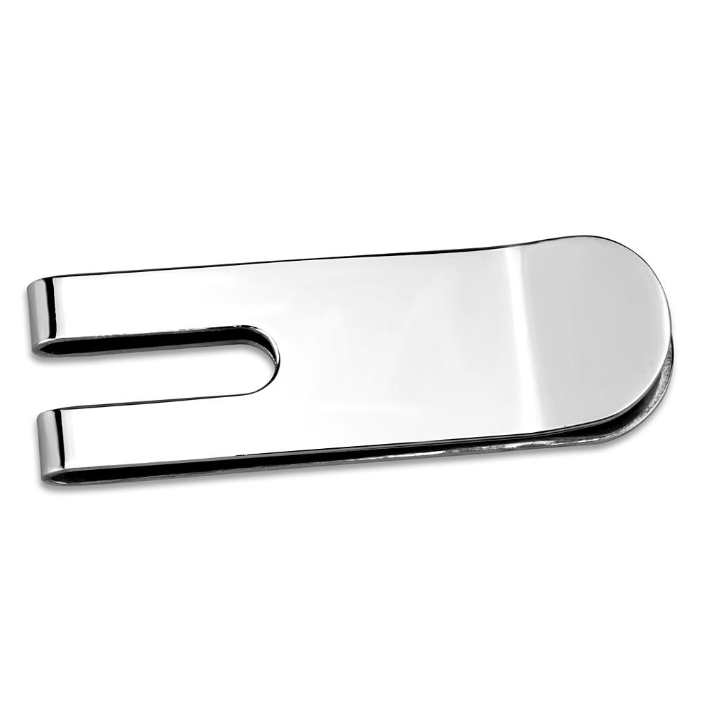 LO4142 Rhodium Brass Money Clip showcasing its sleek design and shiny finish.