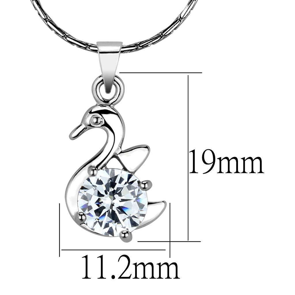 LO4149 Rhodium Brass Chain Pendant featuring a clear AAA Grade CZ stone, showcasing its elegant design and high-quality craftsmanship.