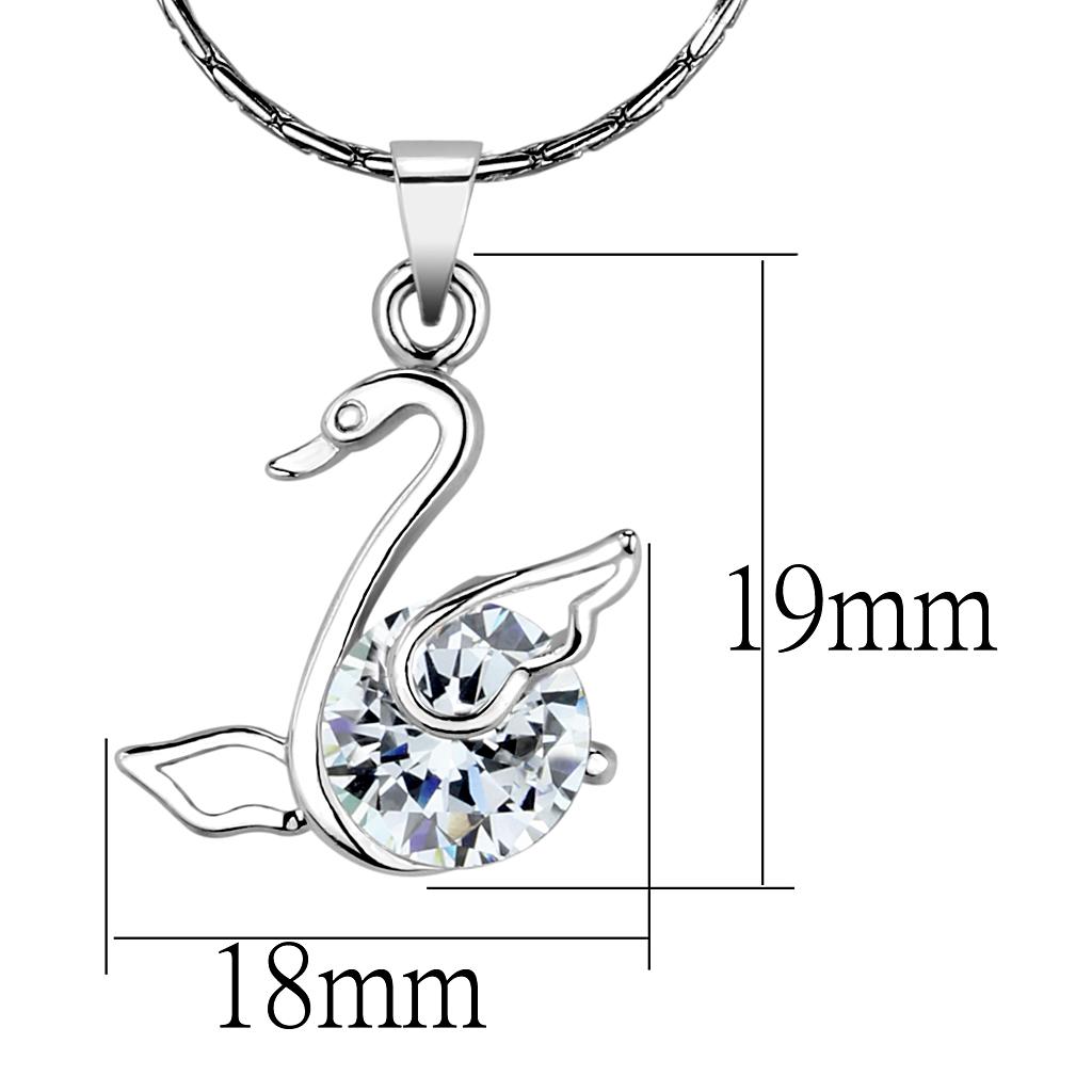 LO4155 Rhodium Brass Chain Pendant featuring a clear AAA Grade CZ stone, elegantly designed for versatile wear.