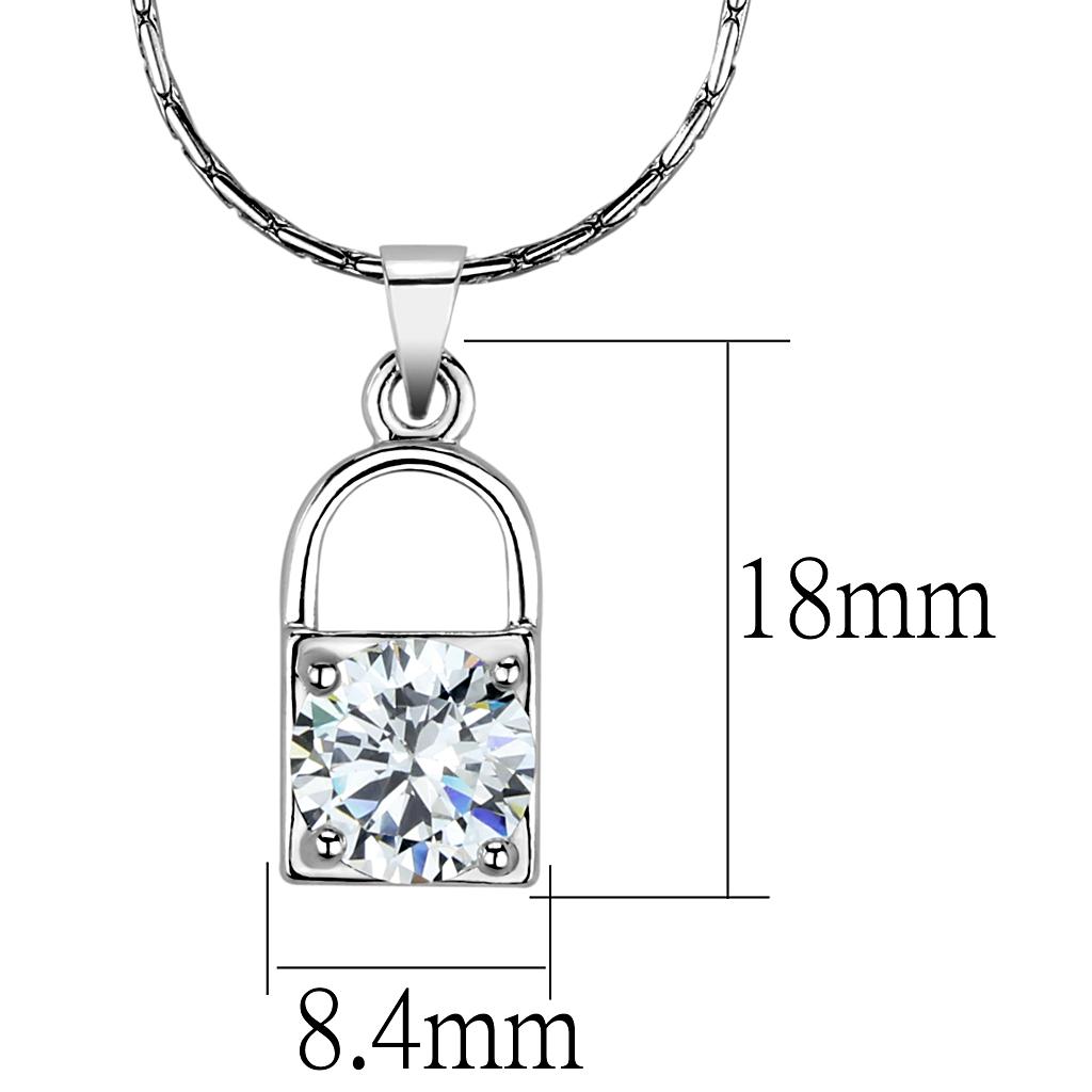 LO4150 Rhodium Brass Chain Pendant featuring a clear AAA Grade CZ stone, showcasing its elegant design and luxurious finish.