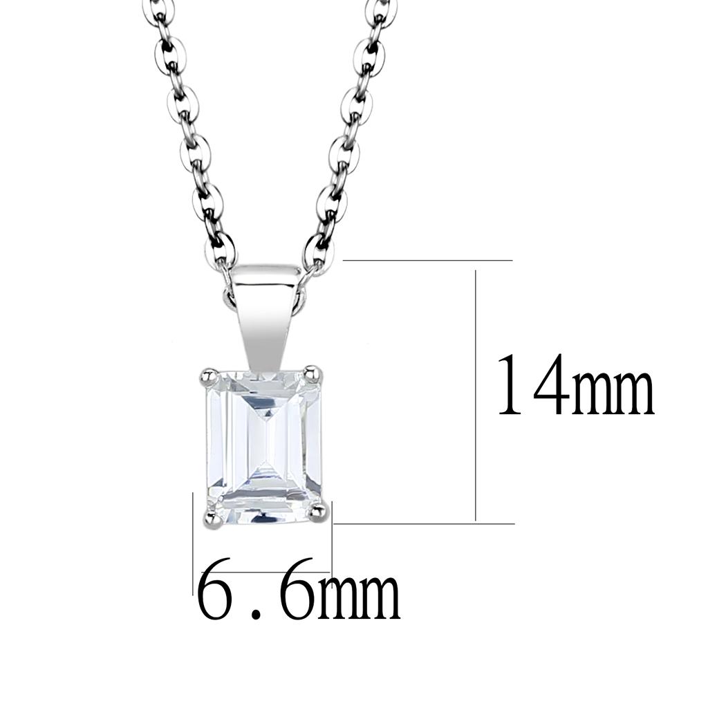 LO4172-16+2 Rhodium Brass Chain Pendant featuring a clear AAA Grade CZ stone, showcasing its elegant design and high-quality craftsmanship.