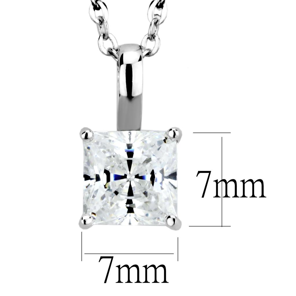 LO4174 Rhodium Brass Chain Pendant featuring a clear AAA Grade CZ stone, elegantly designed for versatile wear.