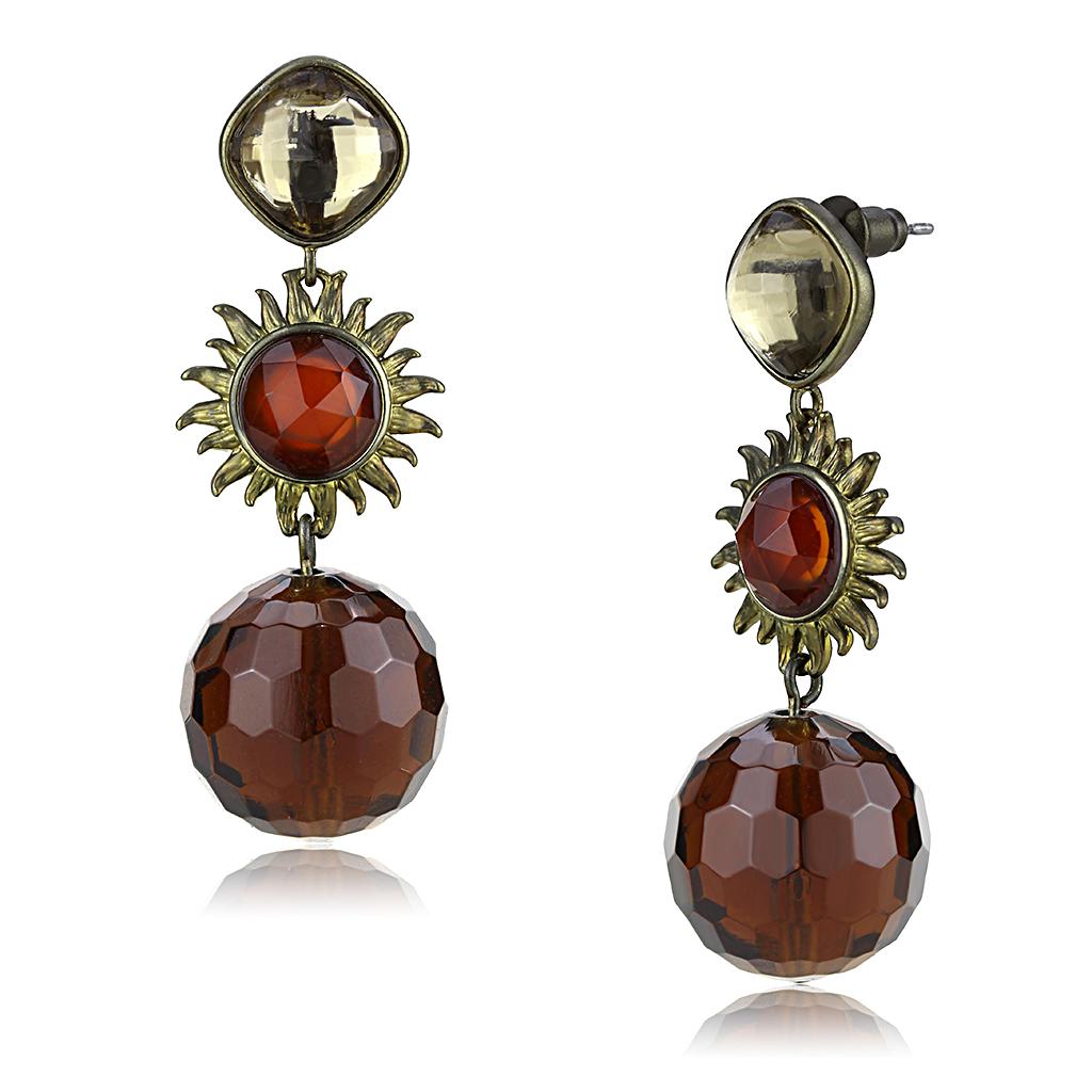 Antique Copper Brass Earrings featuring a brown synthetic glass stone, showcasing a vintage design with a modern twist.