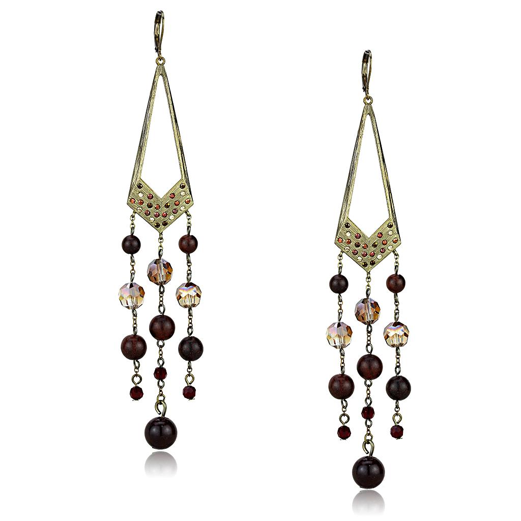 LO4186 Antique Copper Brass Earrings featuring assorted multi-color stones, showcasing a vintage design and elegant finish.