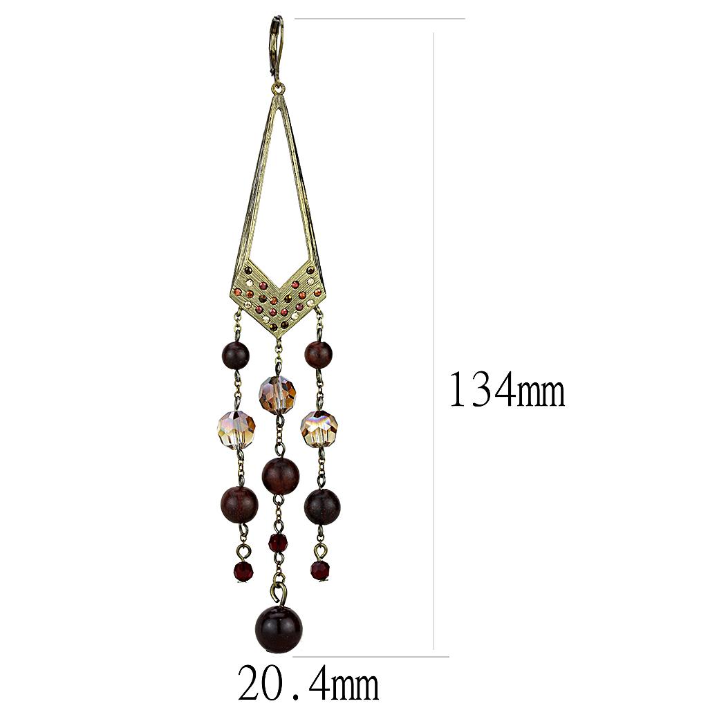 LO4186 Antique Copper Brass Earrings featuring assorted multi-color stones, showcasing a vintage design and elegant finish.