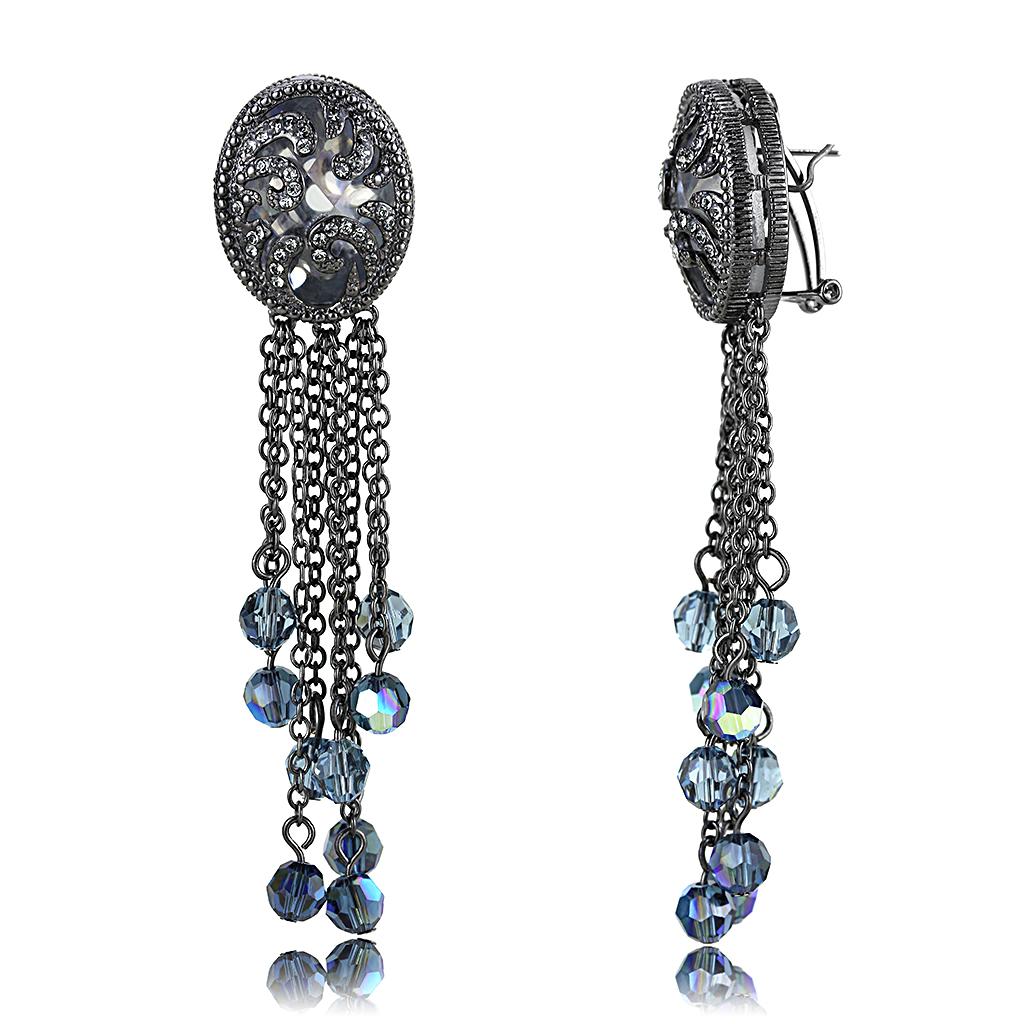 LO4199 TIN Cobalt Black Brass Earrings featuring AAA Grade Clear CZ stones, showcasing a modern and elegant design.