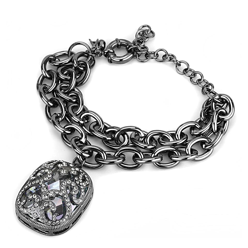 LO4222 TIN Cobalt Black Brass Bracelet featuring a clear AAA Grade CZ stone, showcasing its elegant design and modern finish.