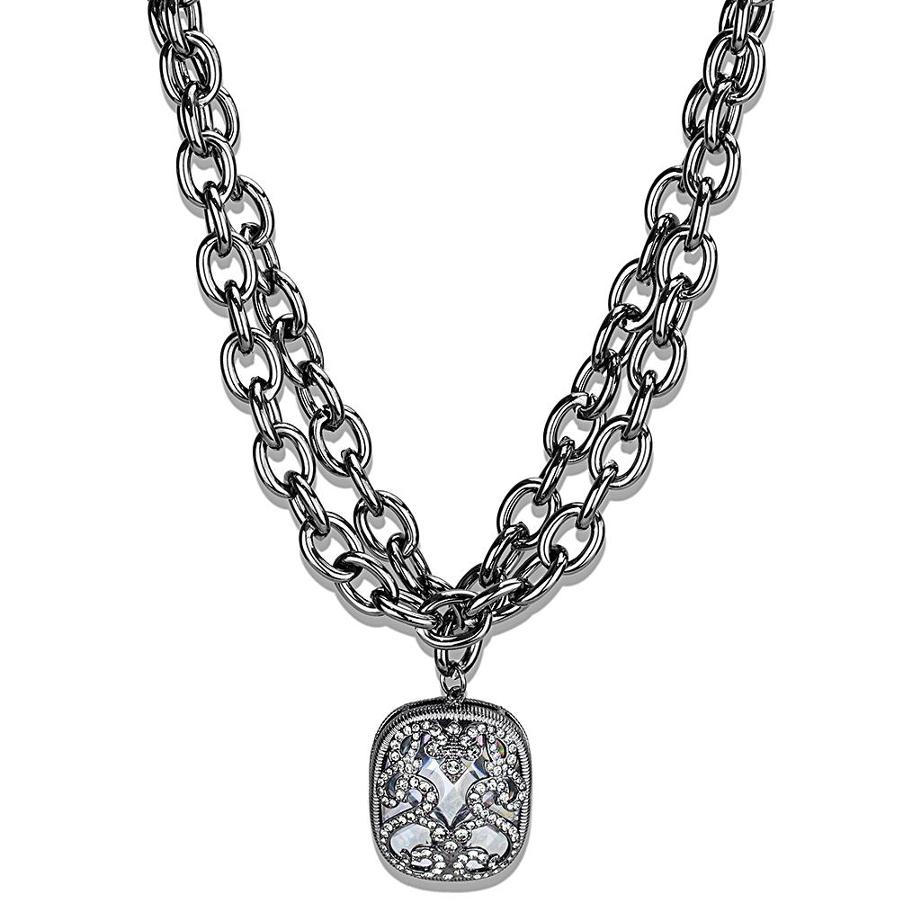 LO4207 TIN Cobalt Black Brass Necklace featuring AAA Grade Clear CZ stone, elegantly designed for modern style.