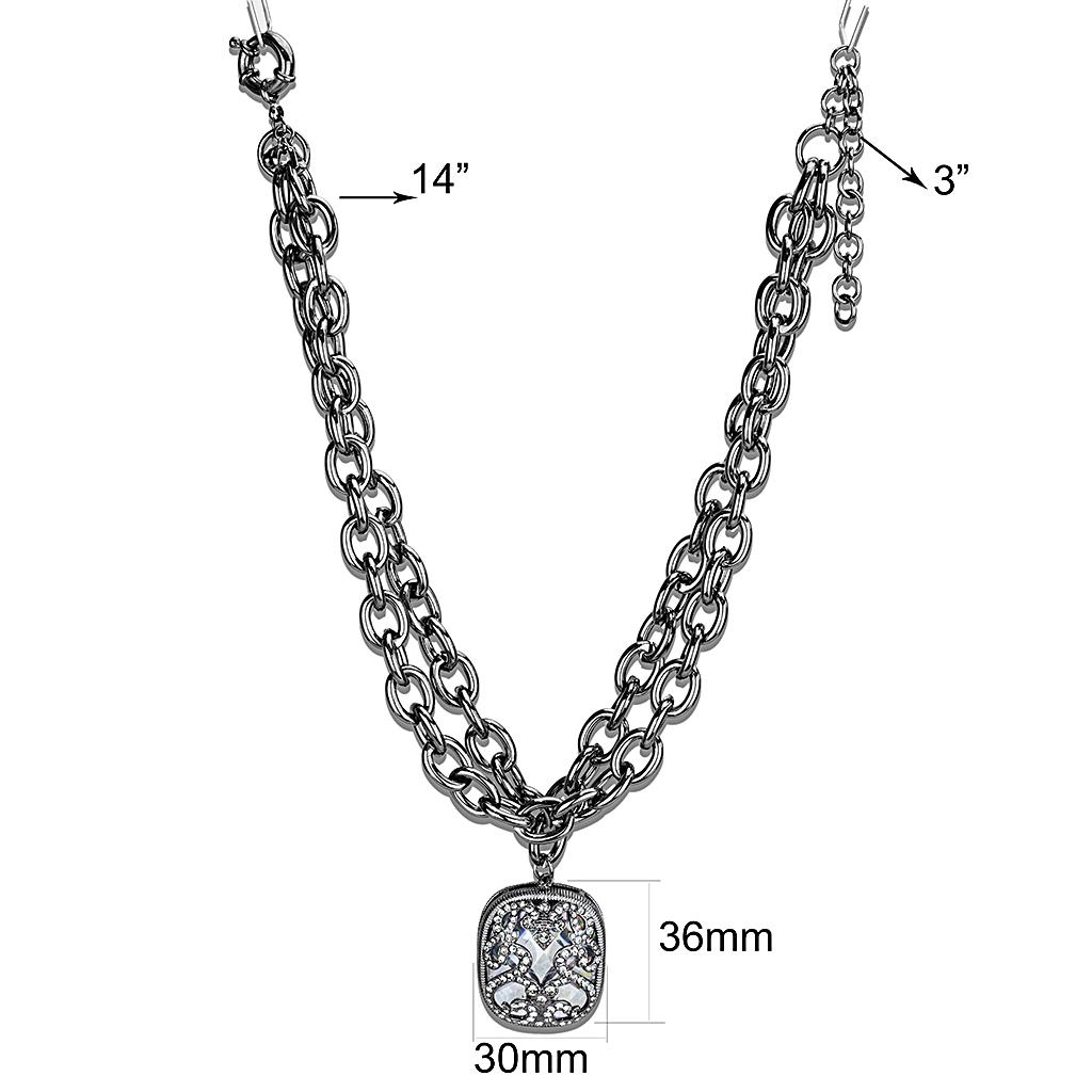 LO4207 TIN Cobalt Black Brass Necklace featuring AAA Grade Clear CZ stone, elegantly designed for modern style.