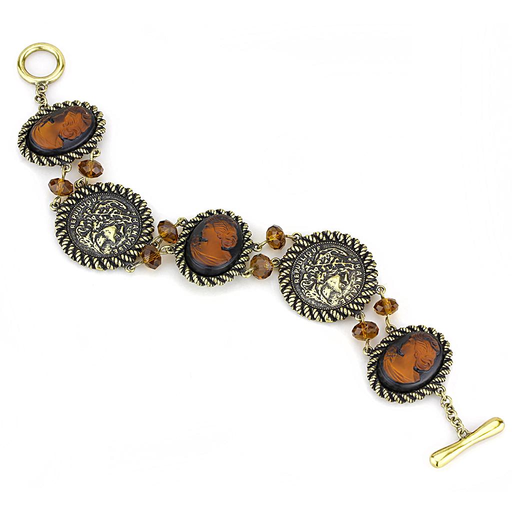 Antique Copper Brass Bracelet featuring a synthetic smoked quartz stone, showcasing a vintage design and elegant finish.