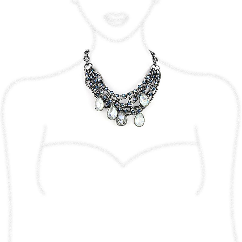 LO4211 TIN Cobalt Black Brass Necklace featuring AAA Grade CZ stone in clear, showcasing its elegant design and modern finish.