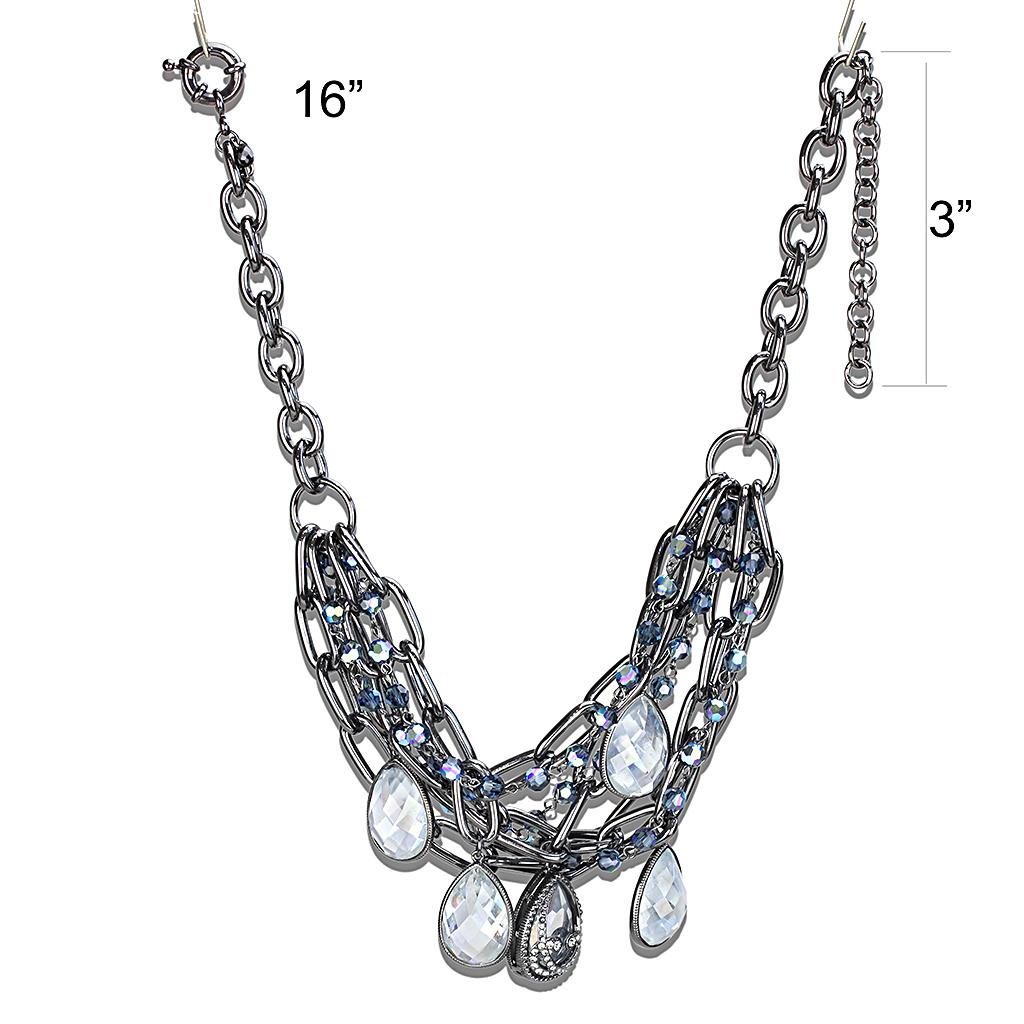 LO4211 TIN Cobalt Black Brass Necklace featuring AAA Grade CZ stone in clear, showcasing its elegant design and modern finish.