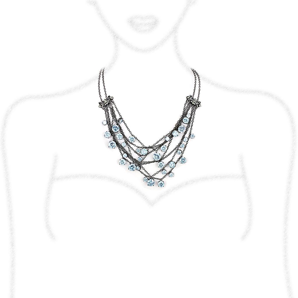 LO4217 TIN Cobalt Black Brass Necklace featuring AAA Grade CZ in clear, showcasing its elegant design and sparkling center stone.