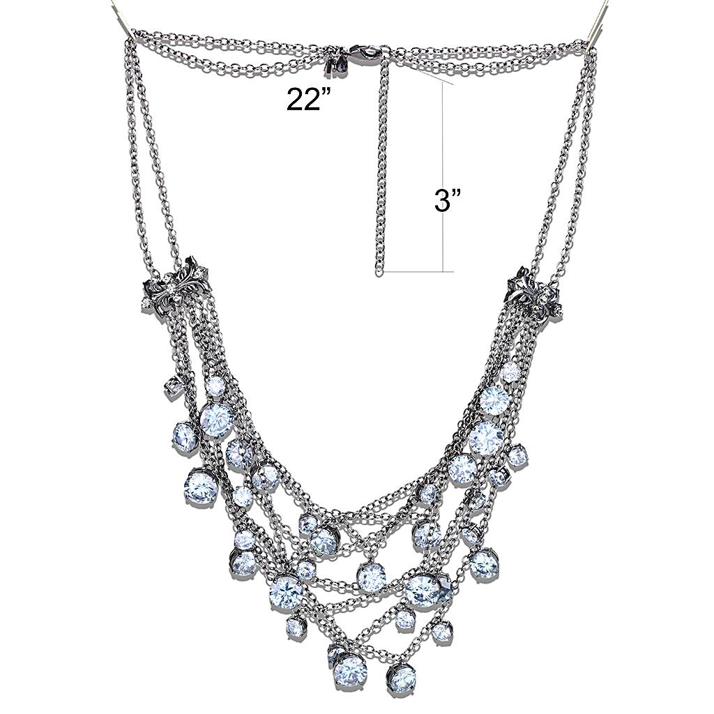 LO4217 TIN Cobalt Black Brass Necklace featuring AAA Grade CZ in clear, showcasing its elegant design and sparkling center stone.