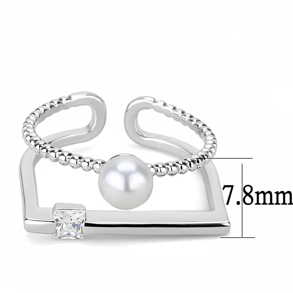 LO4263 Rhodium Brass Ring featuring a synthetic white pearl, showcasing its elegant design and luxurious finish.