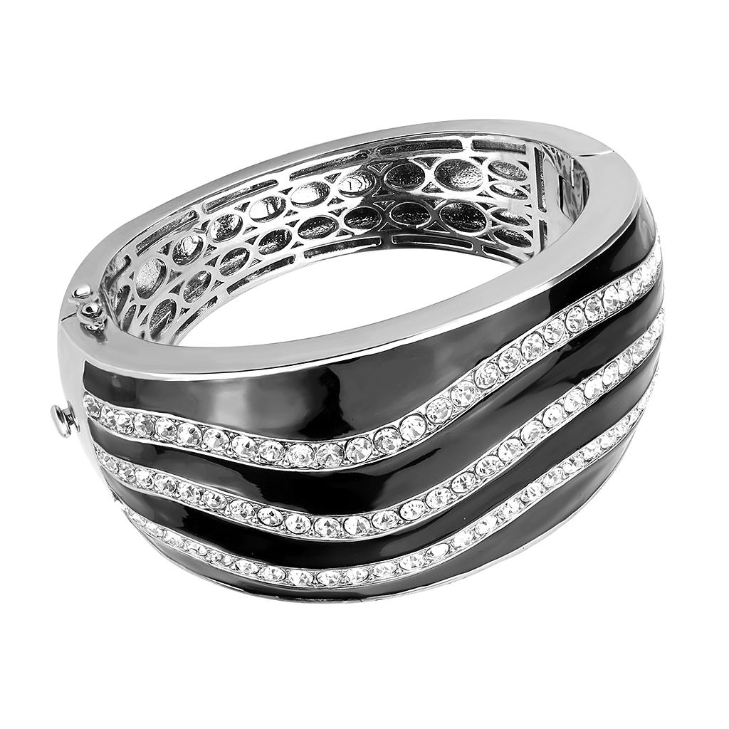 LO4278 Rhodium Brass Bangle featuring a clear top-grade crystal, showcasing its elegant design and luxurious finish.