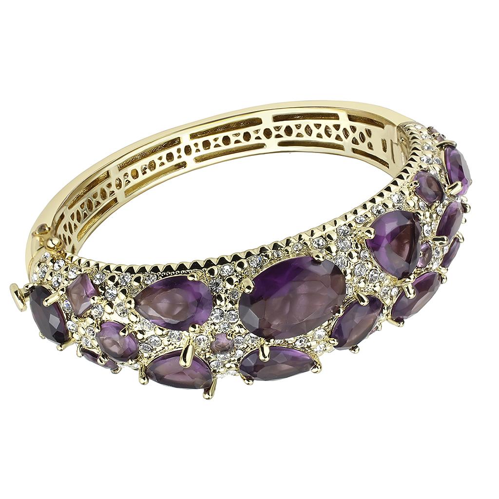 Gold brass bangle featuring a synthetic Amethyst stone, elegantly designed for stylish wear.