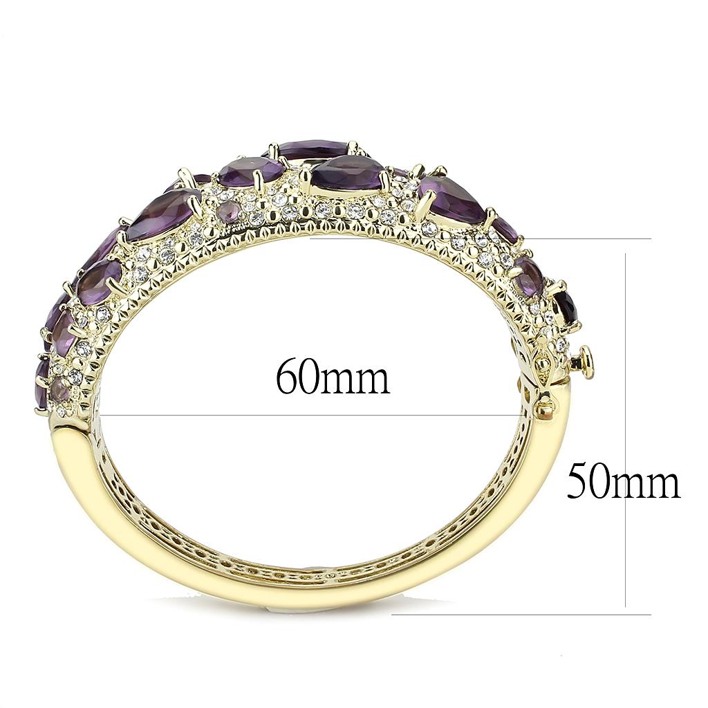 Gold brass bangle featuring a synthetic Amethyst stone, elegantly designed for stylish wear.