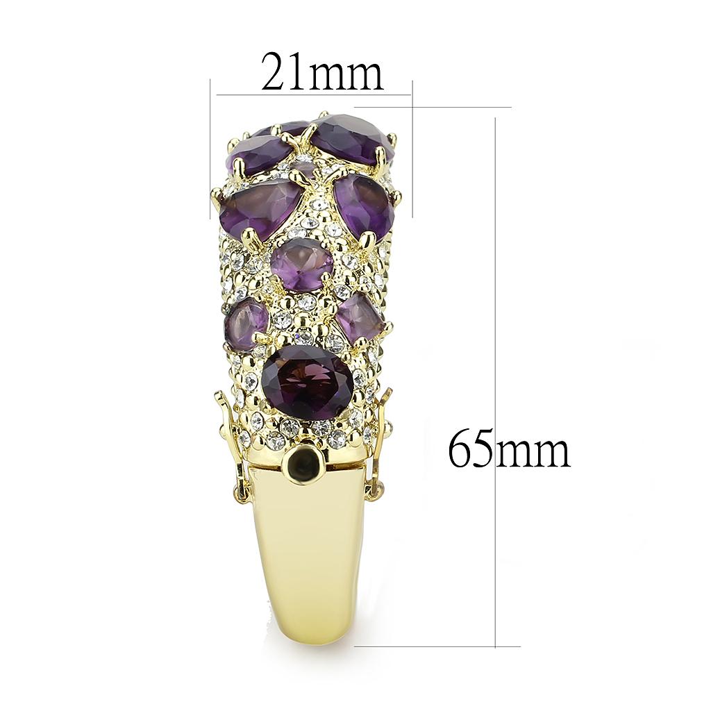 Gold brass bangle featuring a synthetic Amethyst stone, elegantly designed for stylish wear.