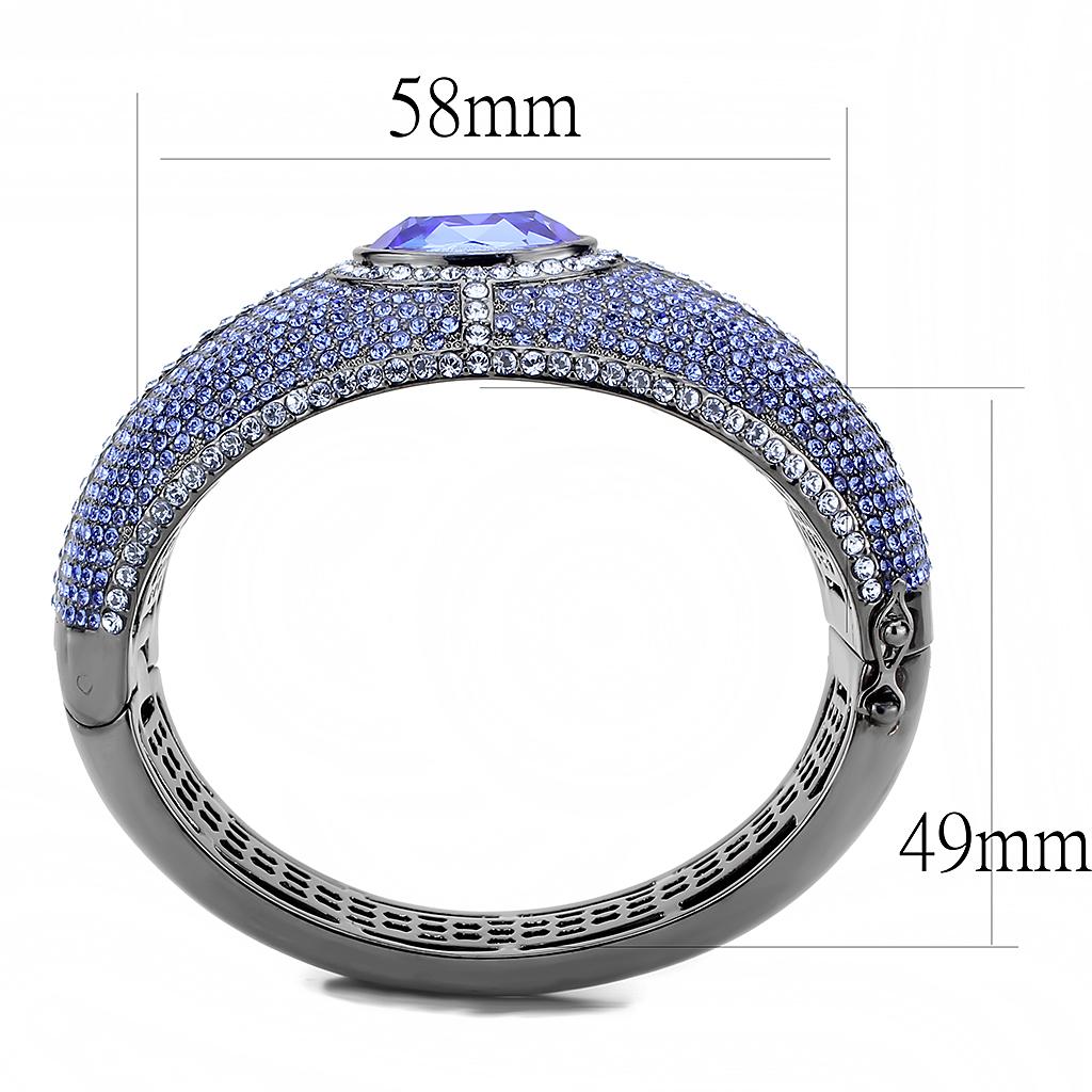 LO4283 TIN Cobalt Black Brass Bangle featuring a sapphire Top Grade Crystal, showcasing its elegant design and craftsmanship.