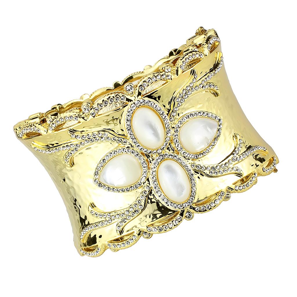 LO4285 Gold Brass Bangle featuring a synthetic white stone, elegantly designed for stylish wear.