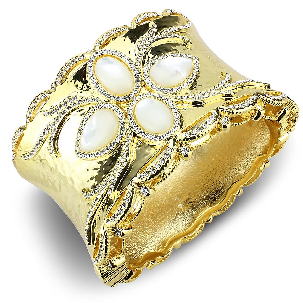 LO4285 Gold Brass Bangle featuring a synthetic white stone, elegantly designed for stylish wear.