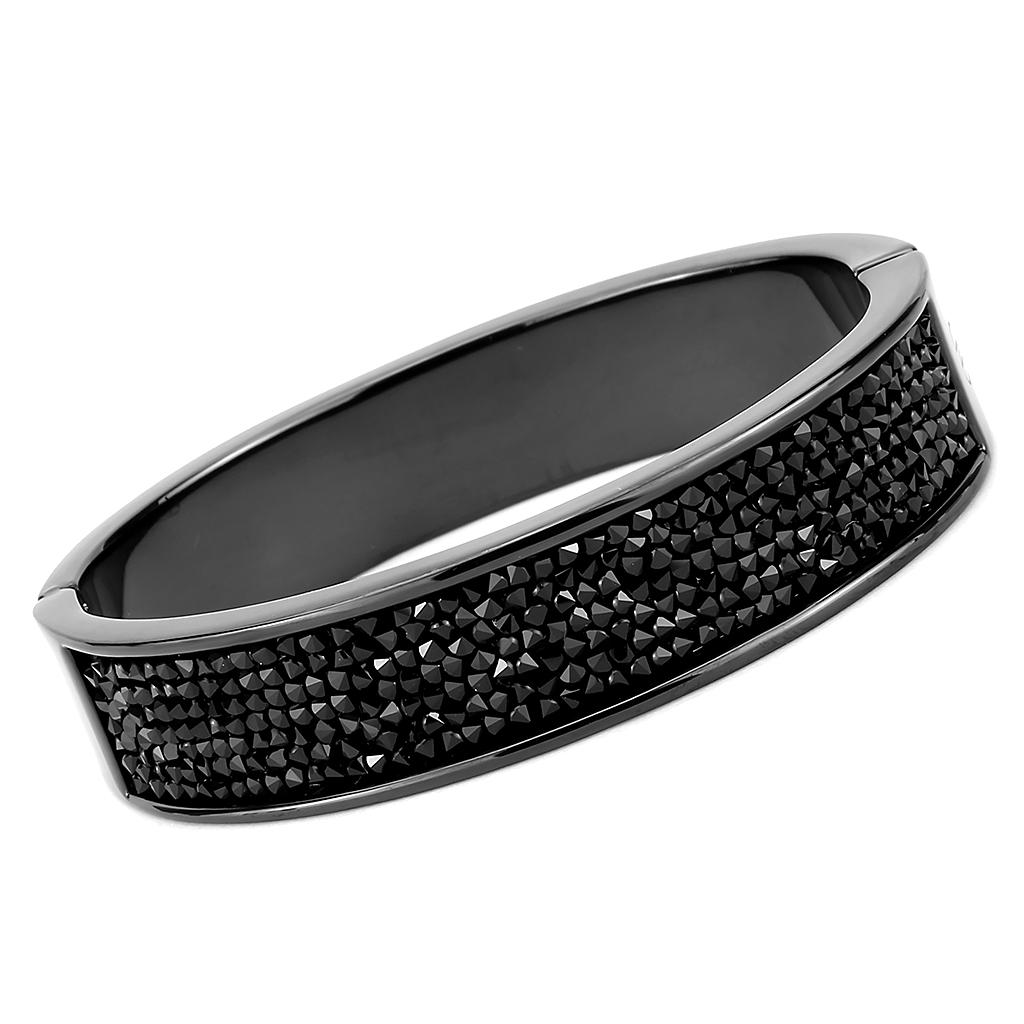 Elegant LO4286 IP Black Brass Bangle featuring a top-grade jet crystal, showcasing a modern design with a sleek finish.