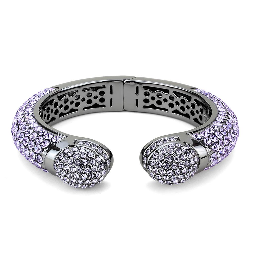 LO4292 TIN Cobalt Black Brass Bangle featuring a top-grade amethyst crystal, showcasing its elegant design and craftsmanship.