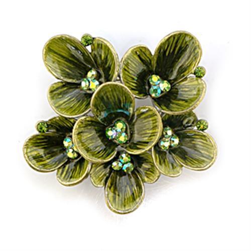 LO443 Antique Silver White Metal Brooch featuring multi-color top-grade crystals, elegantly designed for a vintage look.