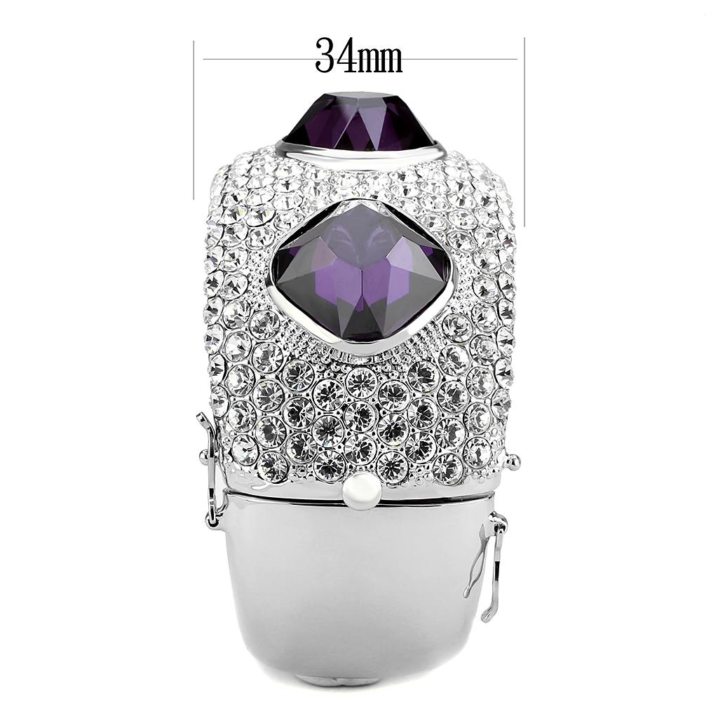 LO4330 Rhodium Brass Bangle featuring AAA Grade CZ in Amethyst, showcasing its elegant design and vibrant color.