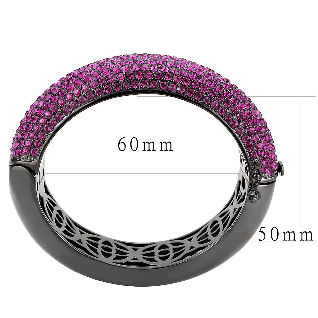 LO4303 TIN Cobalt Black Brass Bangle featuring a vibrant fuchsia top-grade crystal, elegantly designed for stylish wear.