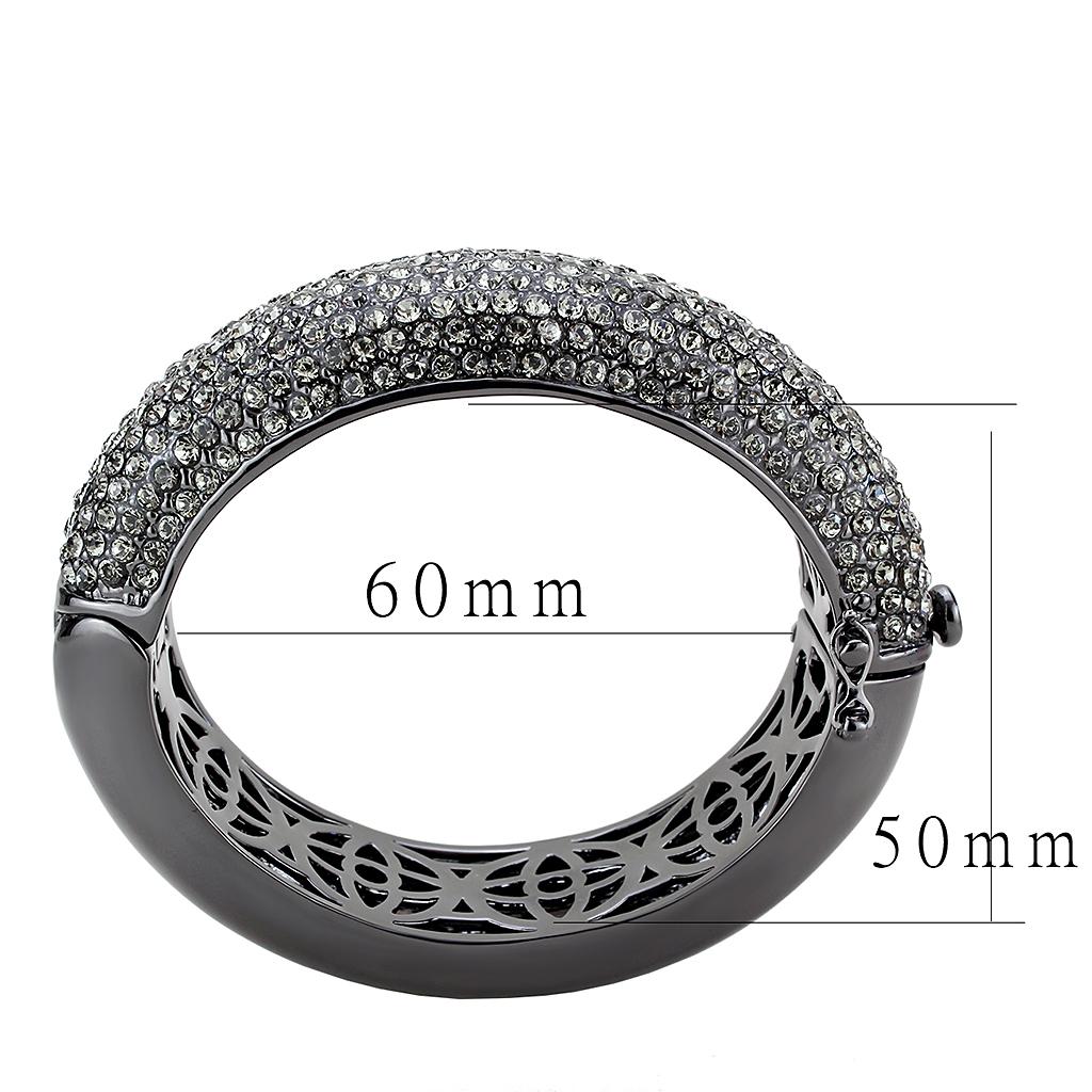 LO4304 TIN Cobalt Black Brass Bangle featuring a Top Grade Crystal center stone in Black Diamond color, elegantly designed for modern fashion.