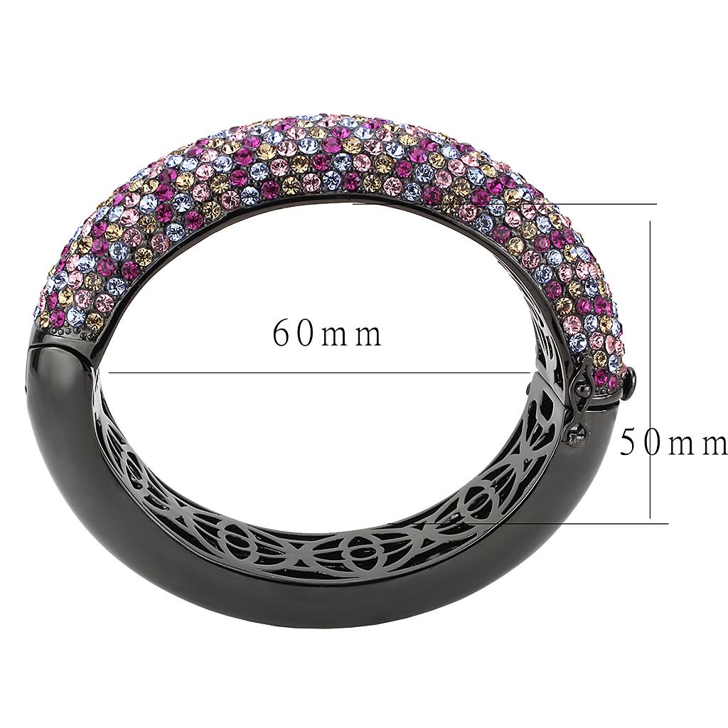 LO4306 TIN Cobalt Black Brass Bangle featuring multi-color top-grade crystals, showcasing its elegant design and modern finish.