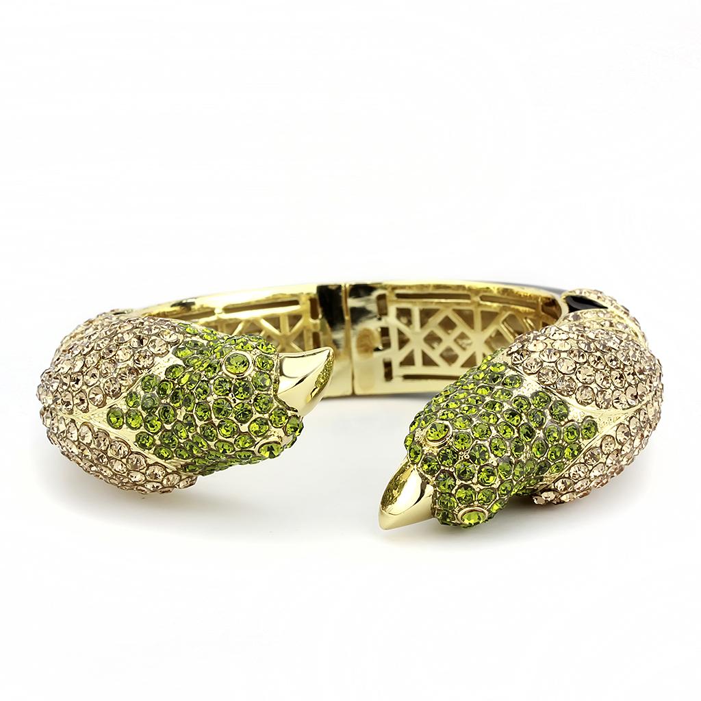 LO4331 Gold Brass Bangle featuring multi-color top grade crystals, elegantly designed for stylish wear.