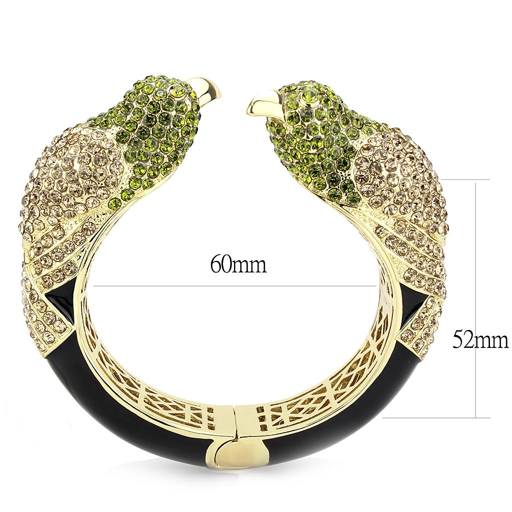 LO4331 Gold Brass Bangle featuring multi-color top grade crystals, elegantly designed for stylish wear.