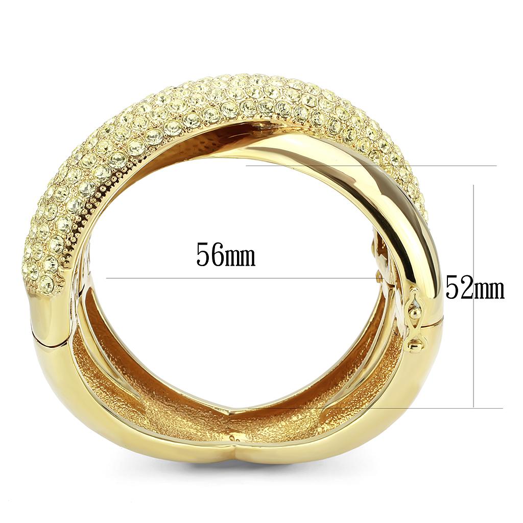 Elegant LO4321 Gold Brass Bangle featuring a vibrant Citrine Yellow top-grade crystal, showcasing its luxurious design.