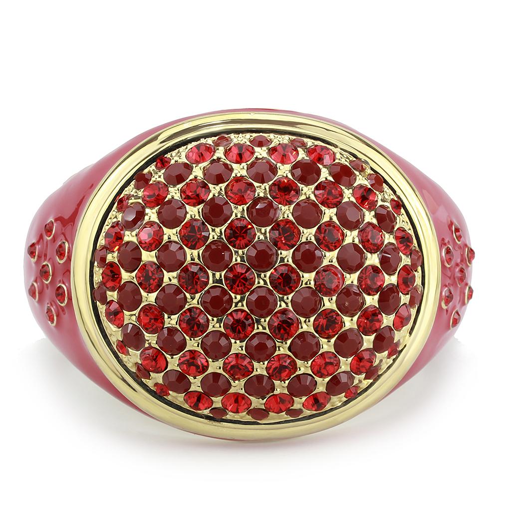 LO4351 Gold Brass Bangle featuring a multi color top grade crystal, elegantly designed for stylish accessorizing.