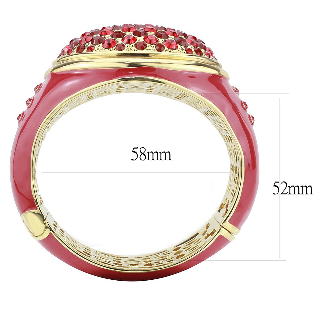 LO4351 Gold Brass Bangle featuring a multi color top grade crystal, elegantly designed for stylish accessorizing.