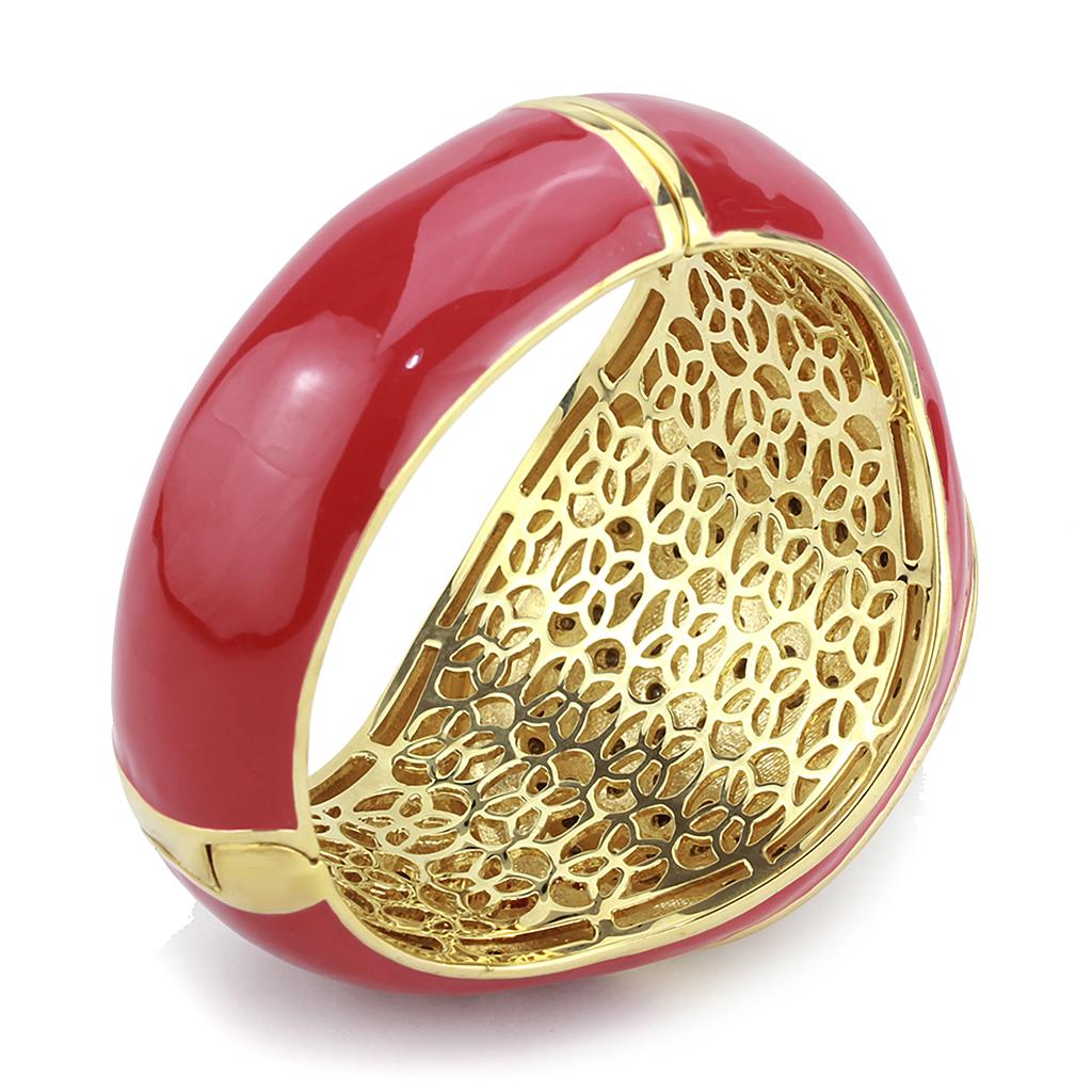 LO4351 Gold Brass Bangle featuring a multi color top grade crystal, elegantly designed for stylish accessorizing.