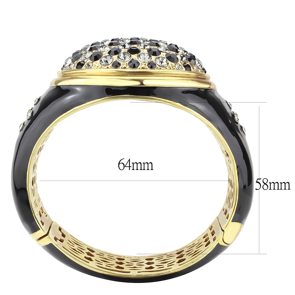 LO4352 Gold Brass Bangle featuring multi-color top-grade crystals, showcasing its elegant design and vibrant colors.