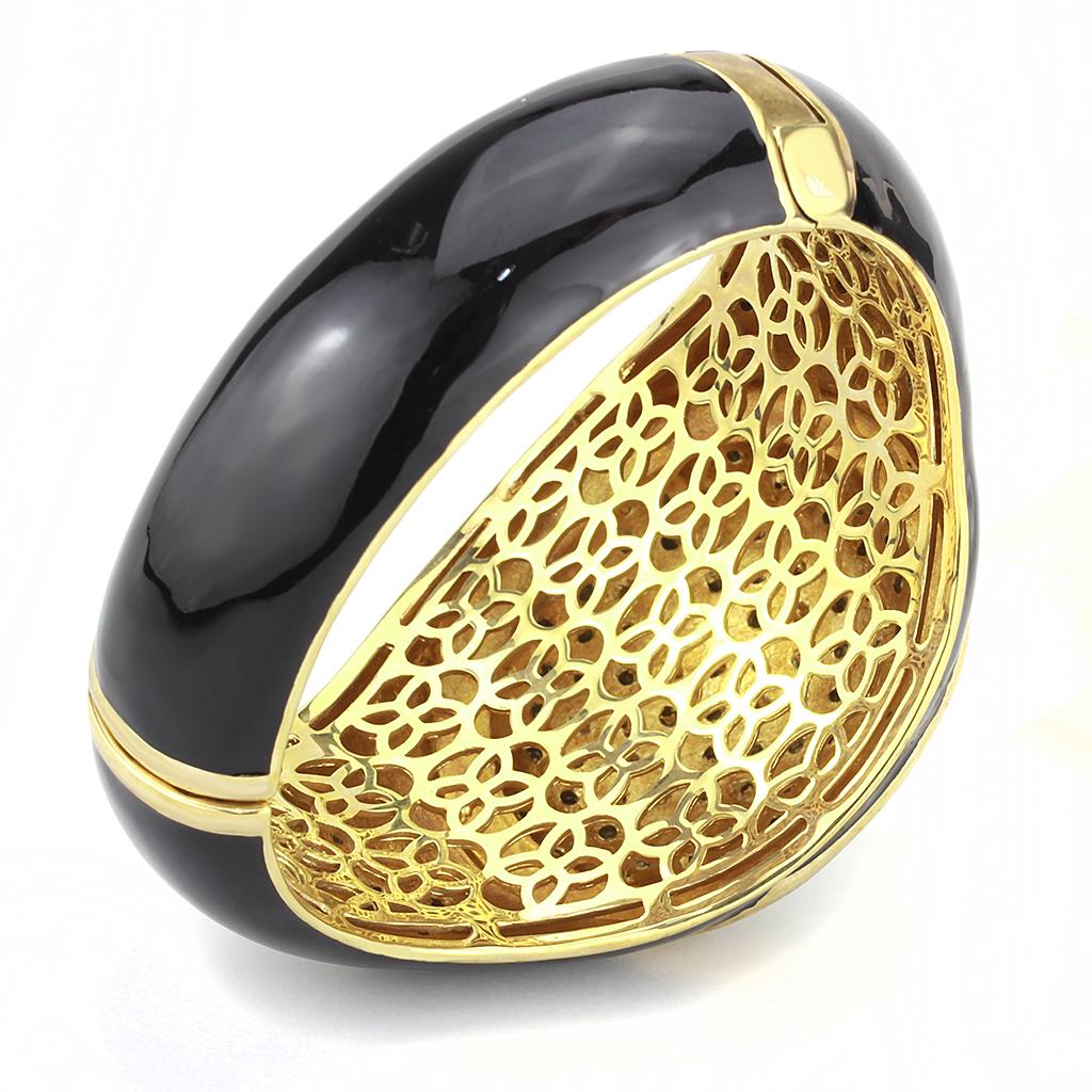 LO4352 Gold Brass Bangle featuring multi-color top-grade crystals, showcasing its elegant design and vibrant colors.