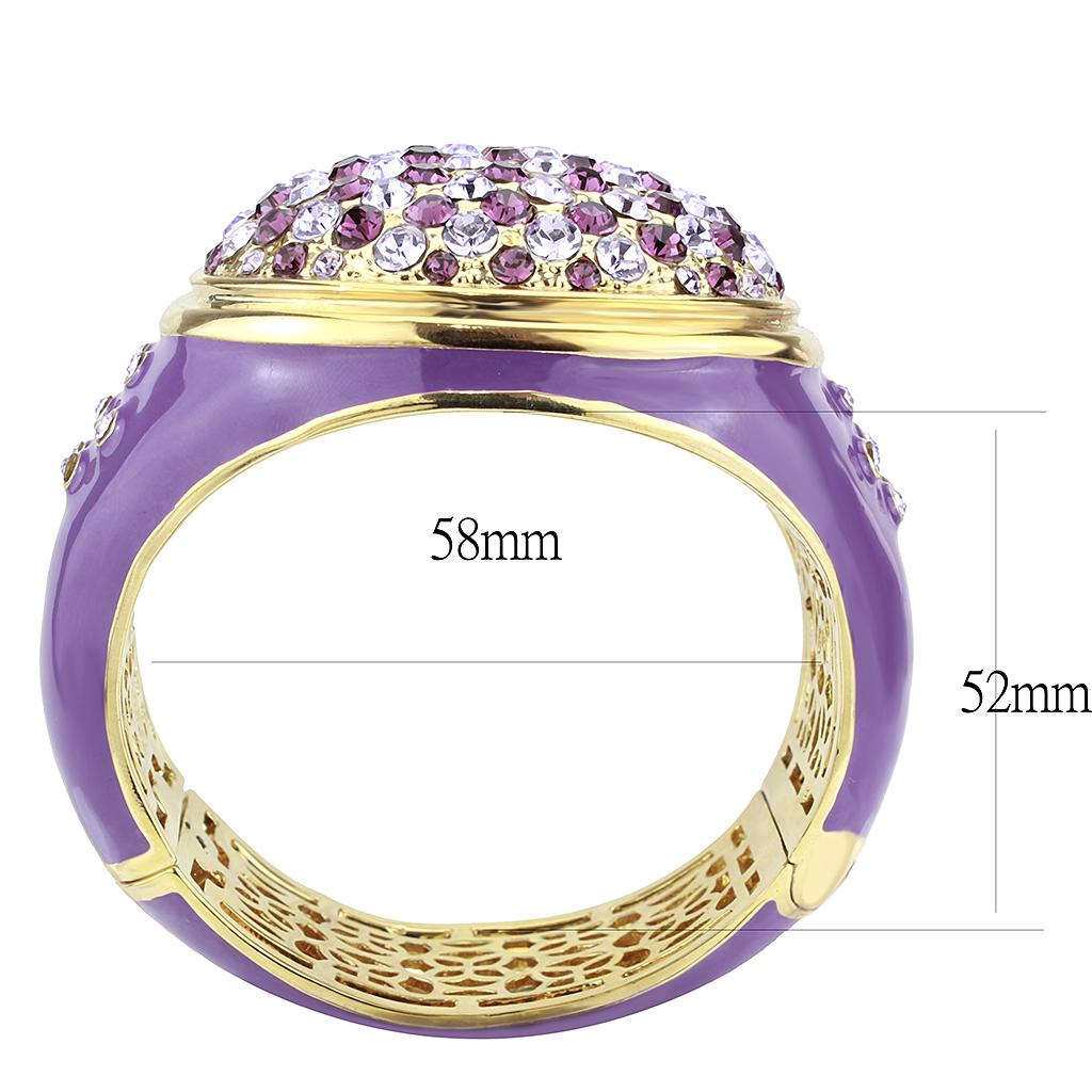 LO4353 Gold Brass Bangle featuring multi-color top-grade crystals, showcasing its elegant design and luxurious gold finish.