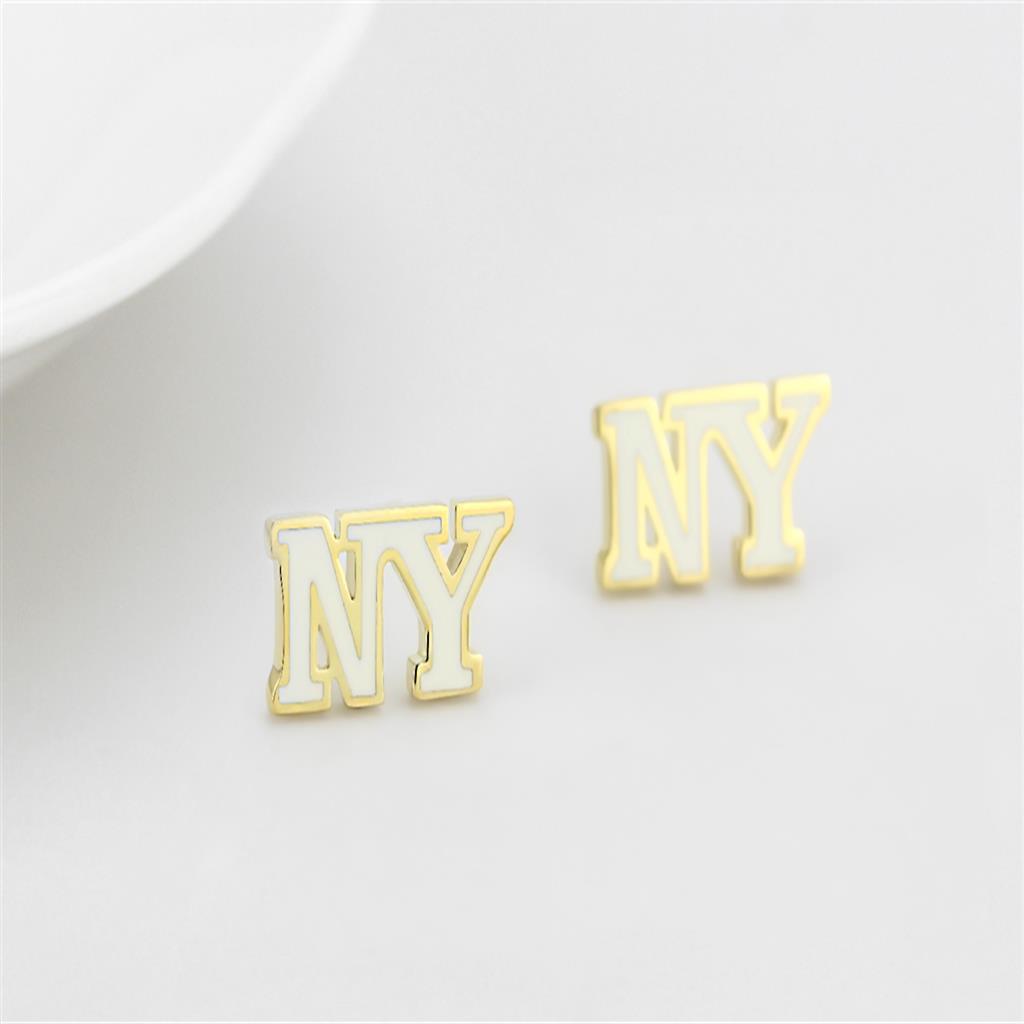 Elegant LO4666 gold brass earrings featuring a white epoxy stone, perfect for any occasion.