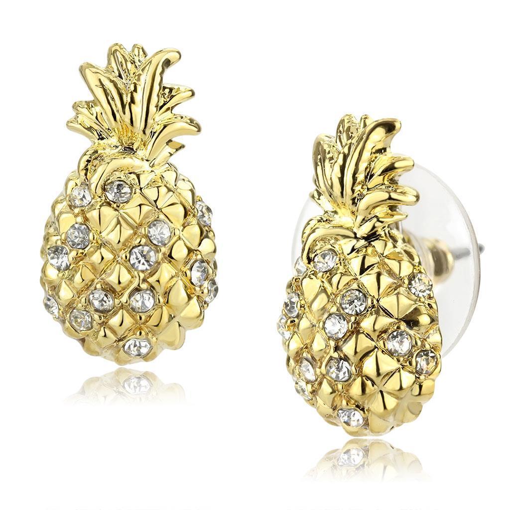 Elegant LO4677 Gold Brass Earrings featuring a clear top grade crystal centerpiece, showcasing a luxurious gold finish.