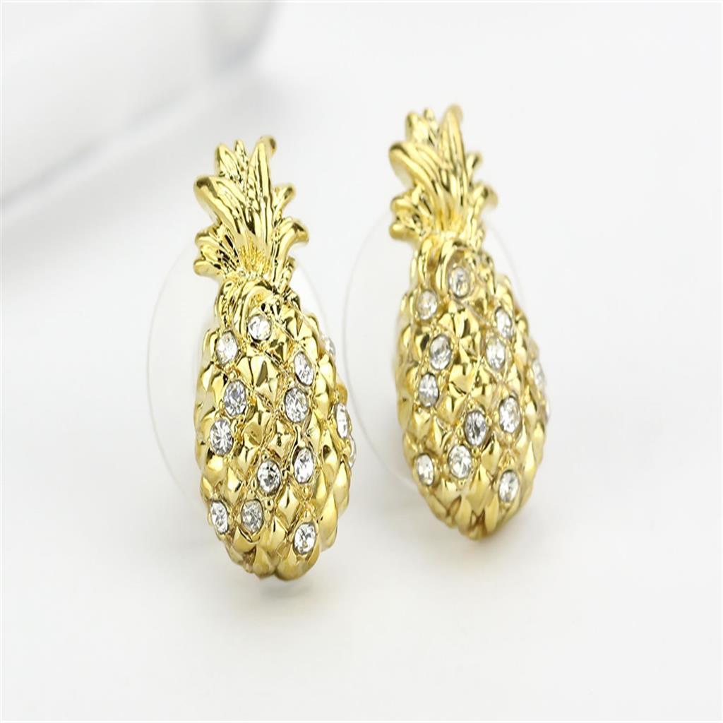 Elegant LO4677 Gold Brass Earrings featuring a clear top grade crystal centerpiece, showcasing a luxurious gold finish.