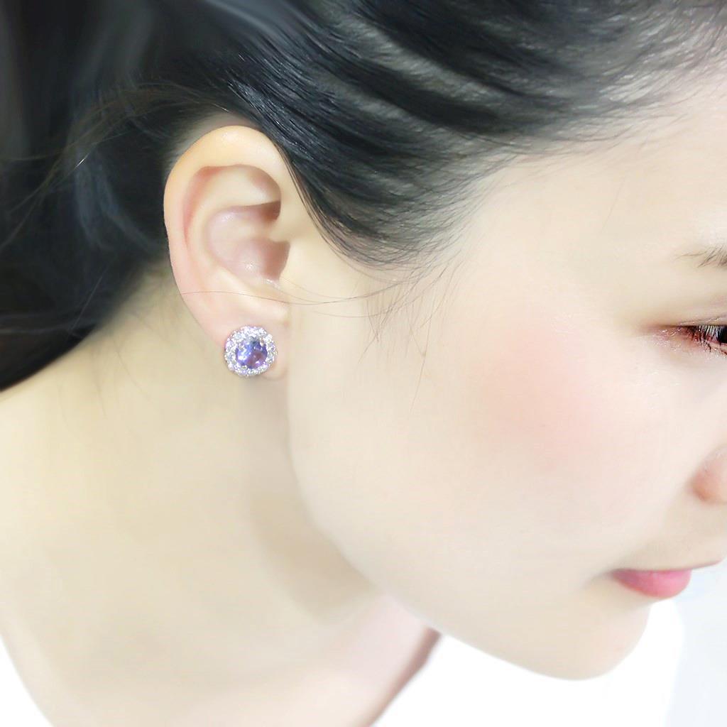 Elegant LO4674 Rhodium Brass Earrings featuring tanzanite synthetic glass stones, perfect for any occasion.