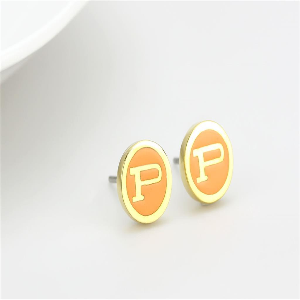 Elegant gold brass earrings featuring a vibrant orange epoxy stone, perfect for any occasion.