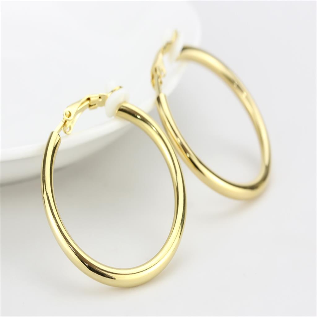 Elegant LO4682 Gold Brass Earrings with a minimalist design, featuring a shiny gold finish and no stones.