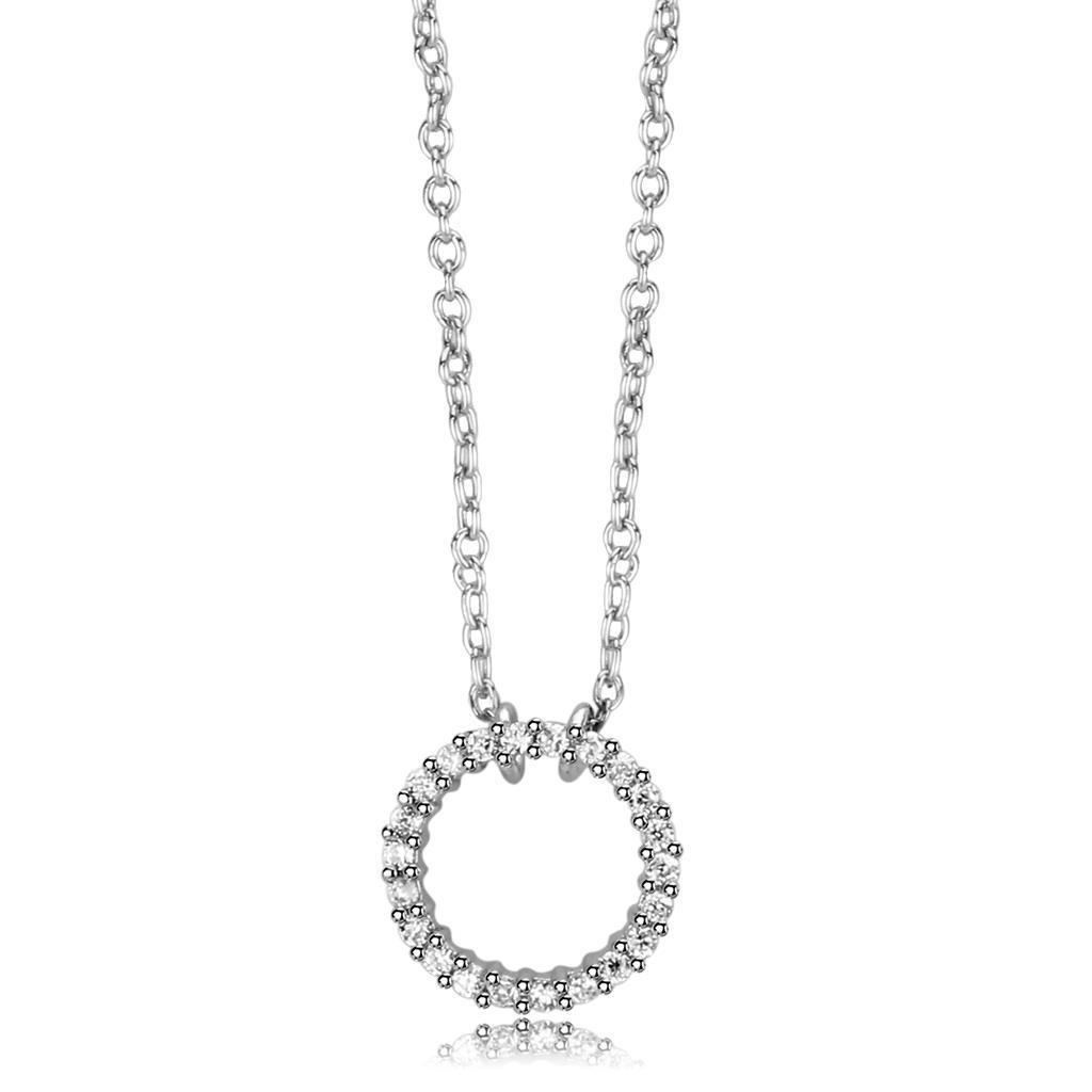 LO4691 Rhodium Brass Chain Pendant featuring a clear AAA Grade CZ stone, elegantly designed for versatile wear.